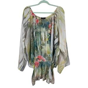 Lane Bryant Floral Off Shoulder Blouse Size 18 / 20 W Sheer Botanical Whimsical